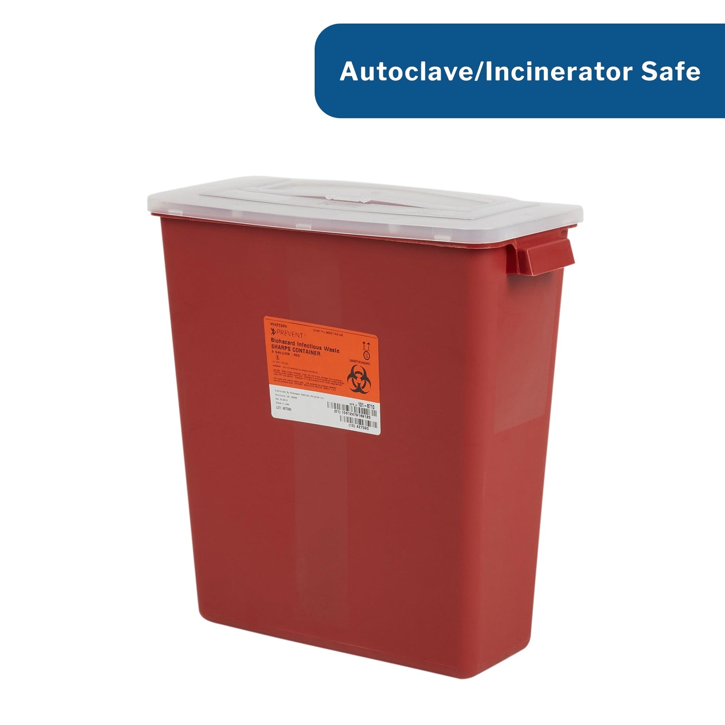 Sharps Container McKesson Red Base 13-1/2 H X 12-1/2 W X 6 D Inch Horizontal Entry 3 Gallon, Packaging Type- Each