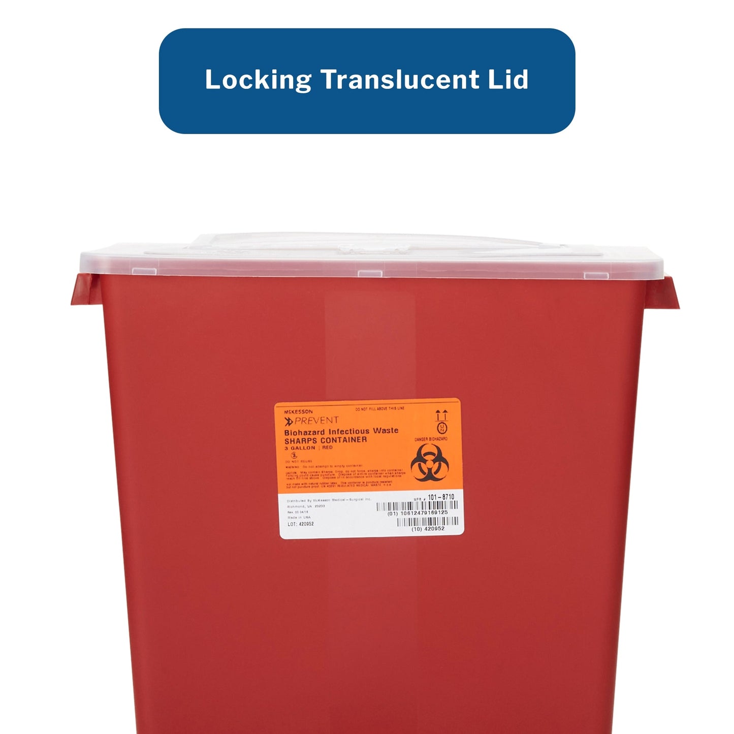Sharps Container McKesson Red Base 13-1/2 H X 12-1/2 W X 6 D Inch Horizontal Entry 3 Gallon, Packaging Type- Each