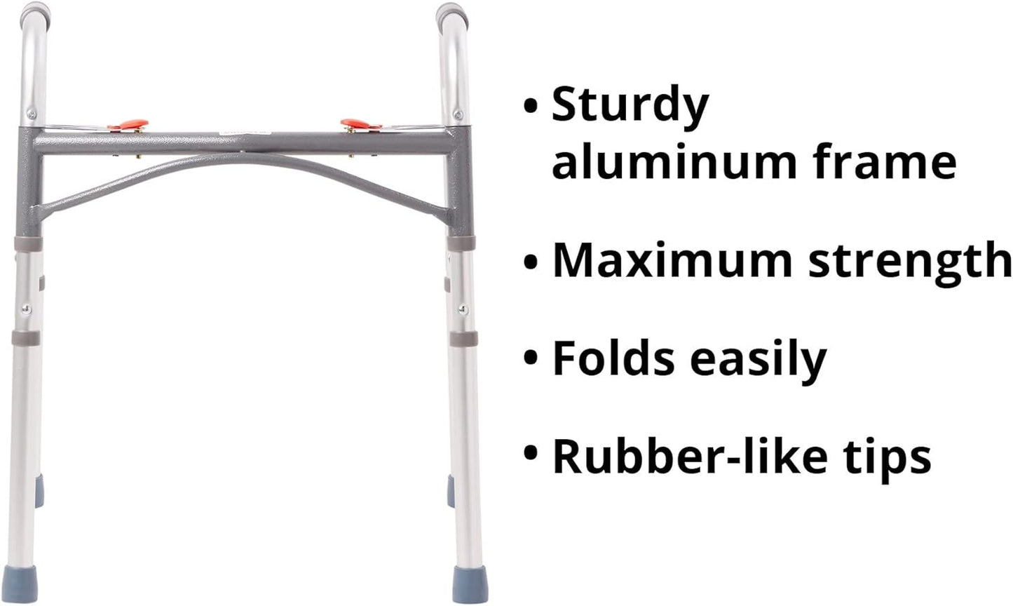 Dual Release Folding Walker Adjustable Height McKesson Aluminum Frame 350 lbs. Weight Capacity 25 to 32 Inch Height, Packaging Type- Each