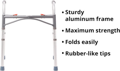 Dual Release Folding Walker Adjustable Height McKesson Aluminum Frame 350 lbs. Weight Capacity 25 to 32 Inch Height, Packaging Type- Each
