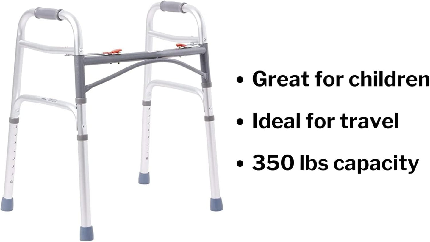 Dual Release Folding Walker Adjustable Height McKesson Aluminum Frame 350 lbs. Weight Capacity 25 to 32 Inch Height, Packaging Type- Each