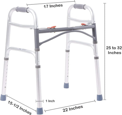 Dual Release Folding Walker Adjustable Height McKesson Aluminum Frame 350 lbs. Weight Capacity 25 to 32 Inch Height, Packaging Type- Each