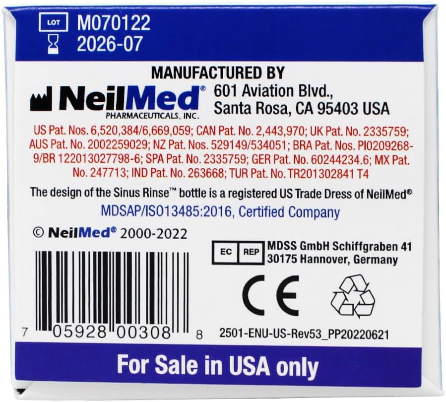 Saline Nasal Rinse Kit Neilmed Sinus Rinse 100 Packets, Packaging Type- Box
