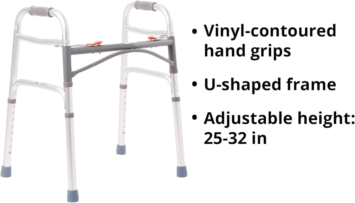 Dual Release Folding Walker Adjustable Height McKesson Aluminum Frame 350 lbs. Weight Capacity 25 to 32 Inch Height, Packaging Type- Each