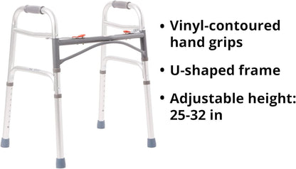 Dual Release Folding Walker Adjustable Height McKesson Aluminum Frame 350 lbs. Weight Capacity 25 to 32 Inch Height, Packaging Type- Each