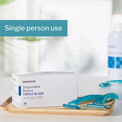 Personal Razor with Lubricating Strip McKesson Single Edge Triple Blade NonSterile Disposable, Packaging Type- Box
