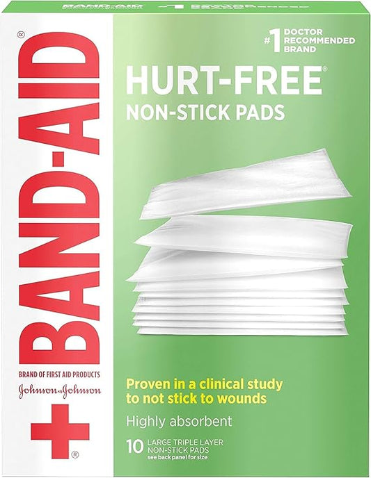 Non-Adherent Dressing Band-Aid Hurt-Free 3 X 4 Inch Sterile 10 per Pack, Packaging Type- Box