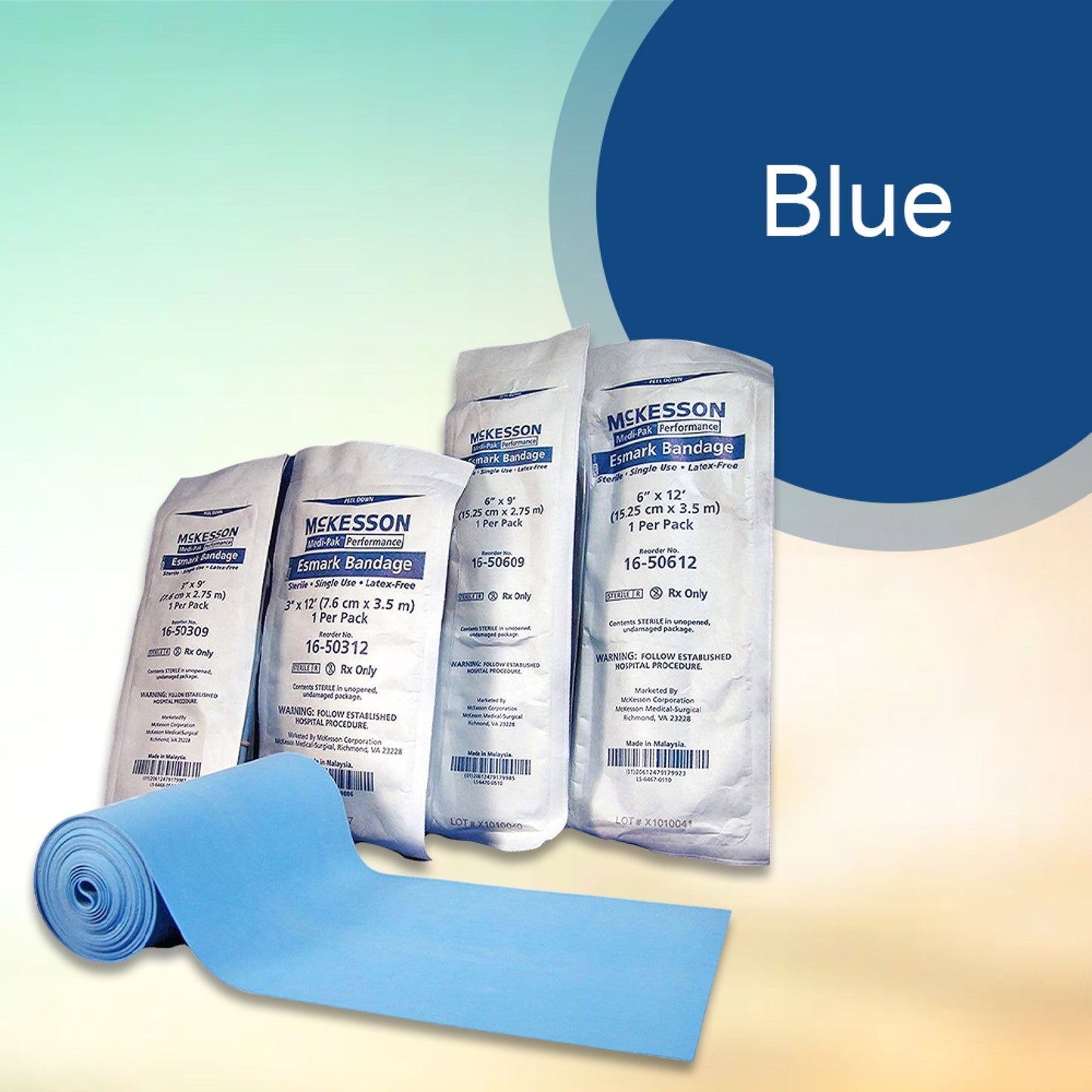 Esmark Compression Bandage McKesson 4 Inch X 3 Yard No Closure Blue Sterile High Compression, Packaging Type- Each