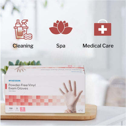 Exam Glove McKesson Small NonSterile Vinyl Standard Cuff Length Smooth Clear Not Rated, Packaging Type- Box