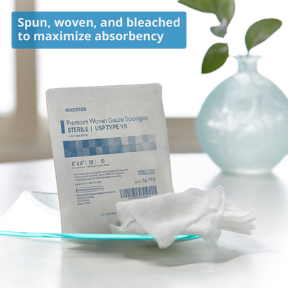 Gauze Sponge McKesson 4 X 4 Inch 8-Ply Sterile 10 per Tray, Packaging Type- Box