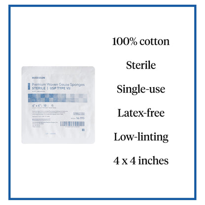 Gauze Sponge McKesson 4 X 4 Inch 8-Ply Sterile 10 per Tray, Packaging Type- Box