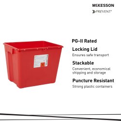 Sharps Container McKesson Prevent Red Base 13-1/2 H X 17-3/10 W X 13 L Inch Vertical Entry 8 Gallon, Packaging Type- Each