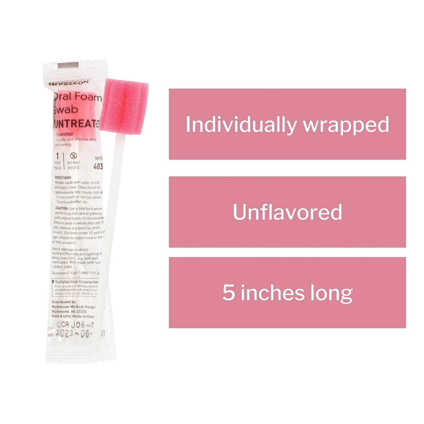 Oral Swab McKesson Untreated Foam Tip 1 per Pack, Packaging Type- Box