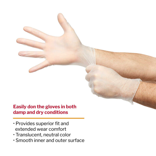 Exam Glove McKesson Confiderm Medium NonSterile Vinyl Standard Cuff Length Smooth Clear Not Rated, Packaging Type- Box