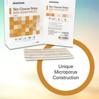 Skin Closure Strip McKesson 1/2 X 4 Inch Nonwoven Material Flexible Strip Tan, Packaging Type- Box