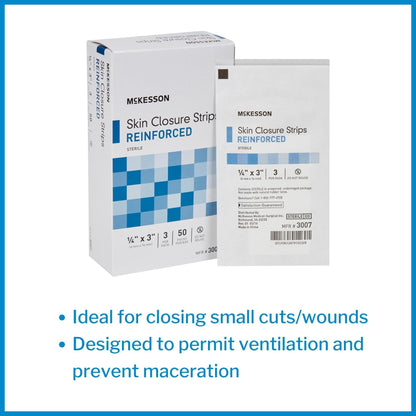 Skin Closure Strip McKesson 1/4 X 3 Inch Nonwoven Material Reinforced Strip White, Packaging Type- Box