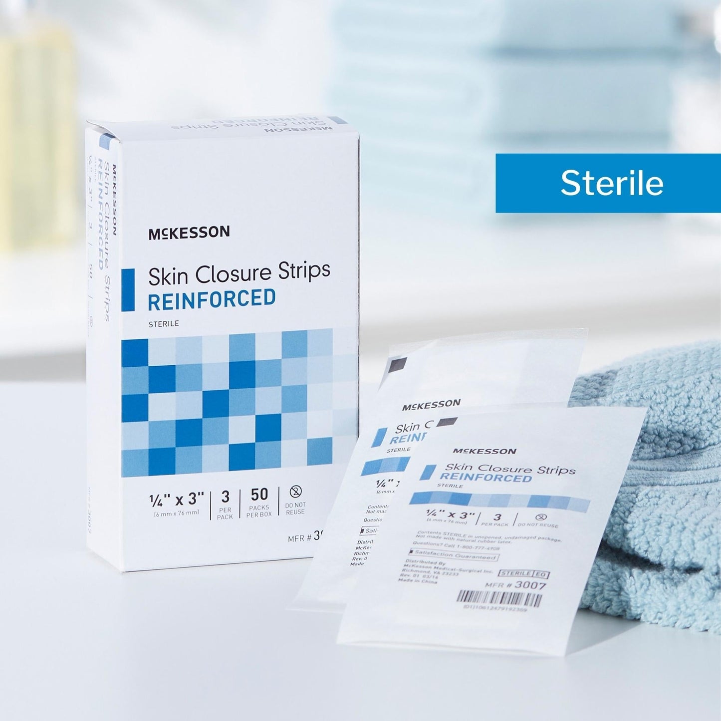 Skin Closure Strip McKesson 1/4 X 3 Inch Nonwoven Material Reinforced Strip White, Packaging Type- Box