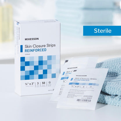 Skin Closure Strip McKesson 1/4 X 3 Inch Nonwoven Material Reinforced Strip White, Packaging Type- Box