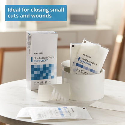 Skin Closure Strip McKesson 1/4 X 4 Inch Nonwoven Material Reinforced Strip White, Packaging Type- Box