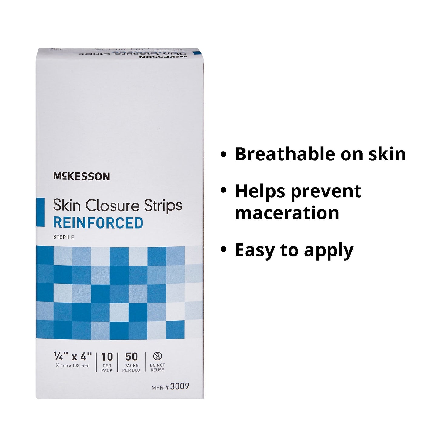 Skin Closure Strip McKesson 1/4 X 4 Inch Nonwoven Material Reinforced Strip White, Packaging Type- Box