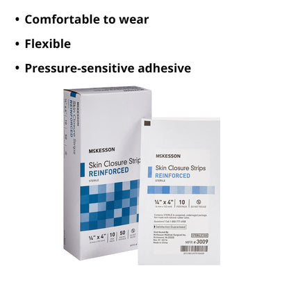 Skin Closure Strip McKesson 1/4 X 4 Inch Nonwoven Material Reinforced Strip White, Packaging Type- Box