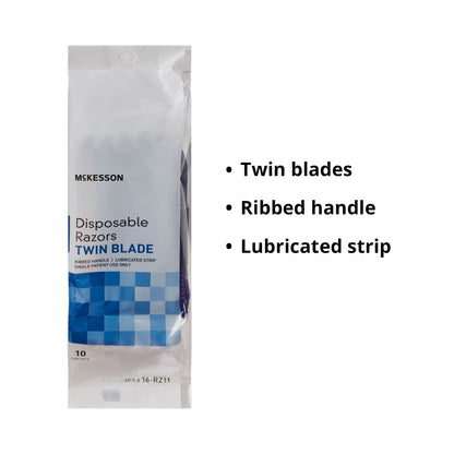 Personal Razor with Lubricating Strip McKesson Single Edge Twin Blade NonSterile Disposable, Packaging Type- Box