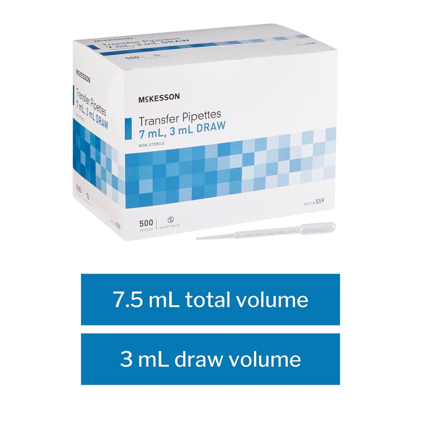 McKesson Transfer Pipette 7.5 mL 0.5 to 3 mL Graduation Increments NonSterile, Packaging Type- Box