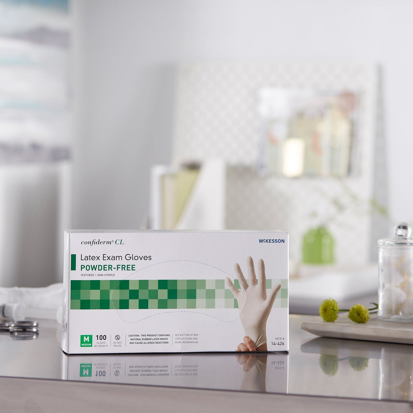 Exam Glove McKesson Confiderm Medium NonSterile Latex Standard Cuff Length Textured Fingertips Ivory Not Rated, Packaging Type- Box