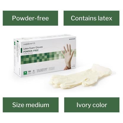 Exam Glove McKesson Confiderm Medium NonSterile Latex Standard Cuff Length Textured Fingertips Ivory Not Rated, Packaging Type- Box