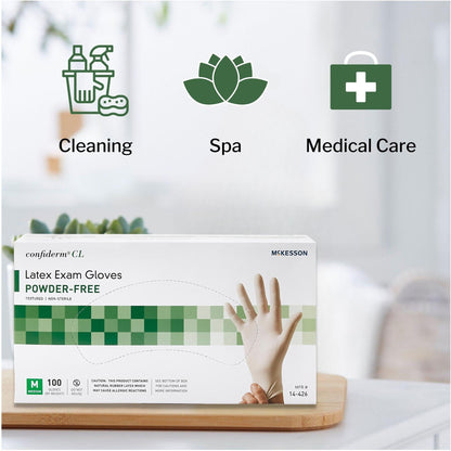 Exam Glove McKesson Confiderm Medium NonSterile Latex Standard Cuff Length Textured Fingertips Ivory Not Rated, Packaging Type- Box