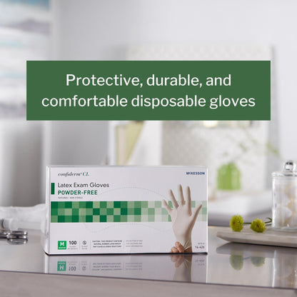 Exam Glove McKesson Confiderm Medium NonSterile Latex Standard Cuff Length Textured Fingertips Ivory Not Rated, Packaging Type- Box