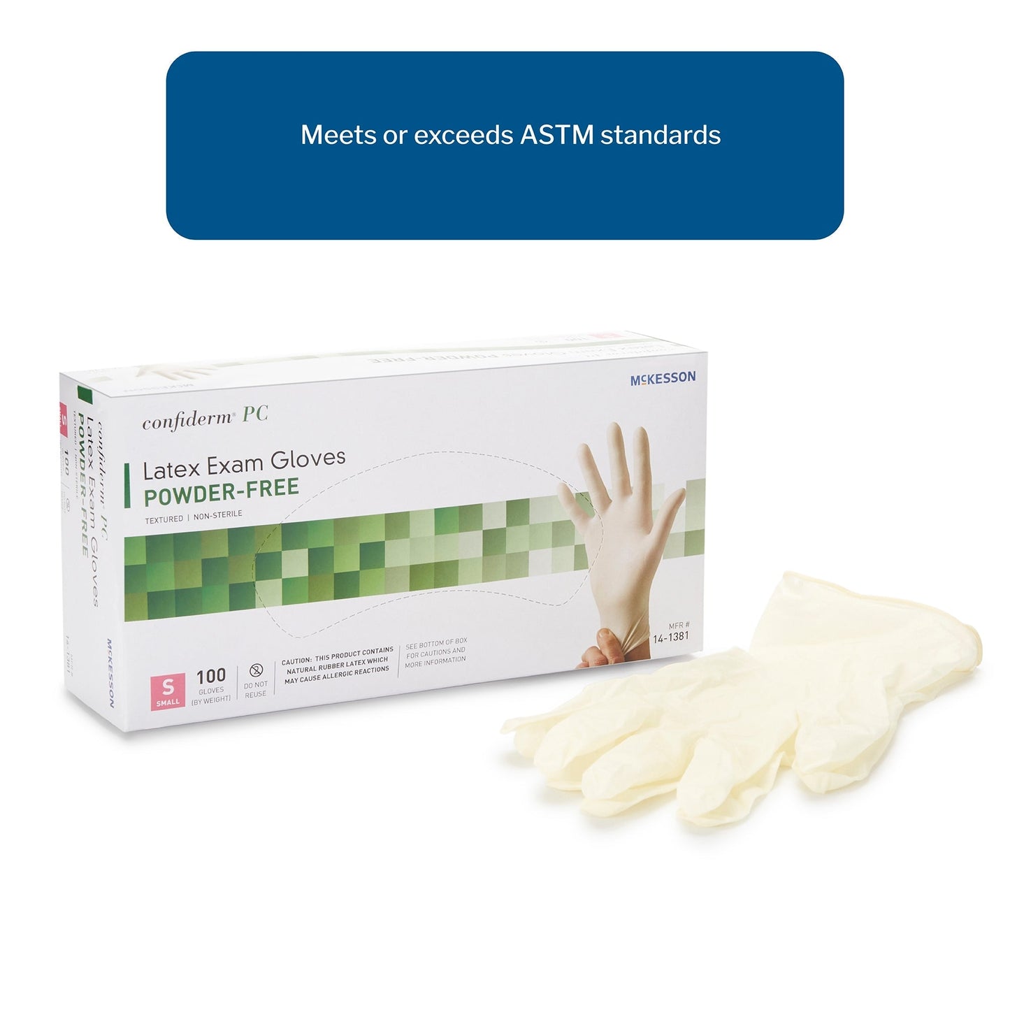 Exam Glove McKesson Confiderm Small NonSterile Latex Standard Cuff Length Fully Textured Ivory Not Rated, Packaging Type- Box