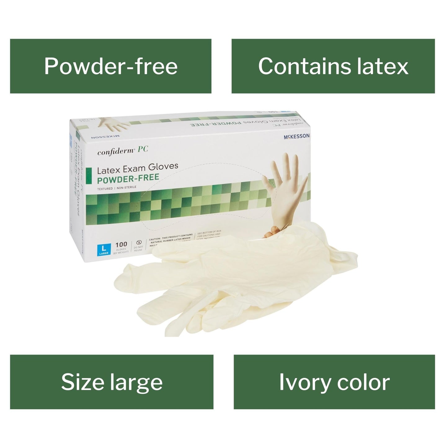 Exam Glove McKesson Confiderm Large NonSterile Latex Standard Cuff Length Fully Textured Ivory Not Rated, Packaging Type- Box