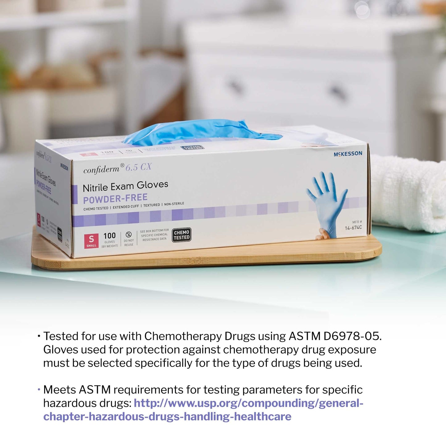 Exam Glove McKesson Confiderm 6.5CX Small NonSterile Nitrile Extended Cuff Length Textured Fingertips Blue Chemo Tested, Packaging Type- Box