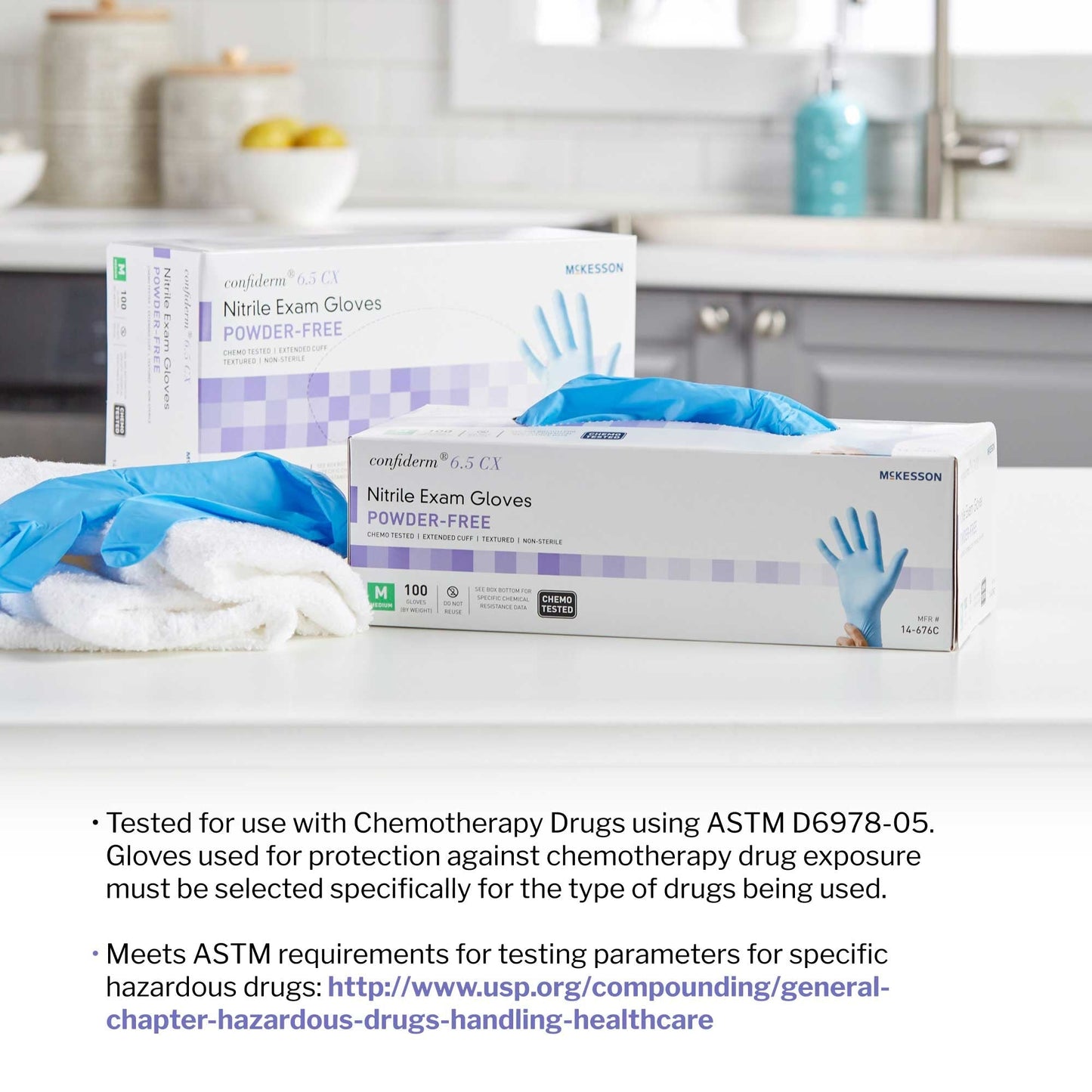 Exam Glove McKesson Confiderm 6.5CX Medium NonSterile Nitrile Extended Cuff Length Textured Fingertips Blue Chemo Tested, Packaging Type- Box