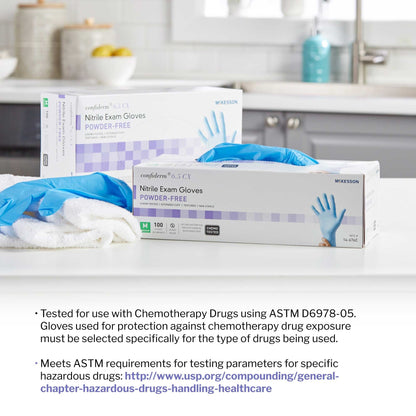 Exam Glove McKesson Confiderm 6.5CX Medium NonSterile Nitrile Extended Cuff Length Textured Fingertips Blue Chemo Tested, Packaging Type- Box