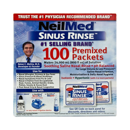 Saline Nasal Rinse Kit Neilmed Sinus Rinse 100 Packets, Packaging Type- Box