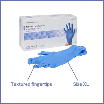 Exam Glove McKesson Confiderm 3.0 X-Large NonSterile Nitrile Standard Cuff Length Textured Fingertips Blue Not Rated, Packaging Type- Box