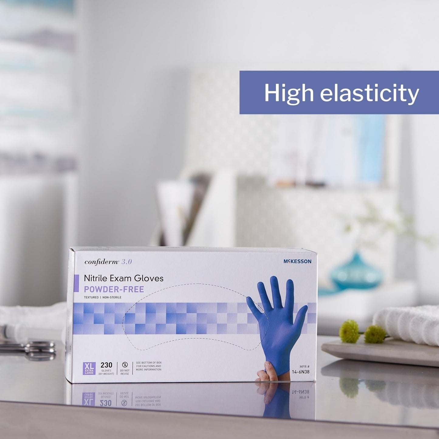 Exam Glove McKesson Confiderm 3.0 X-Large NonSterile Nitrile Standard Cuff Length Textured Fingertips Blue Not Rated, Packaging Type- Box