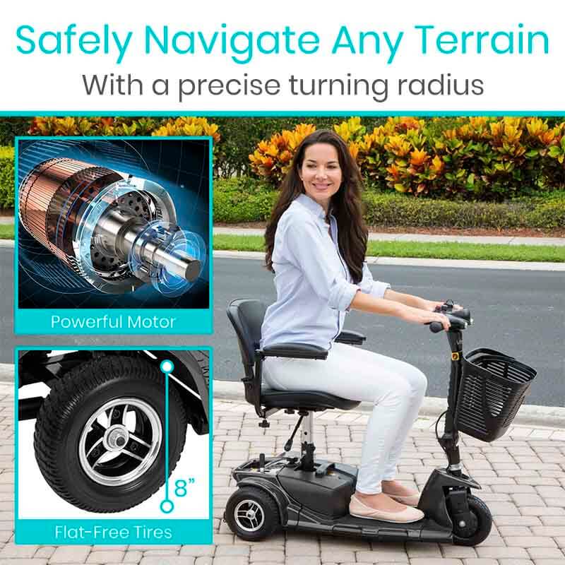 3 Wheel Mobility Scooter - Electric Long Range Powered Wheelchair - Obsidian Black - 3-wheel-mobility-scooter