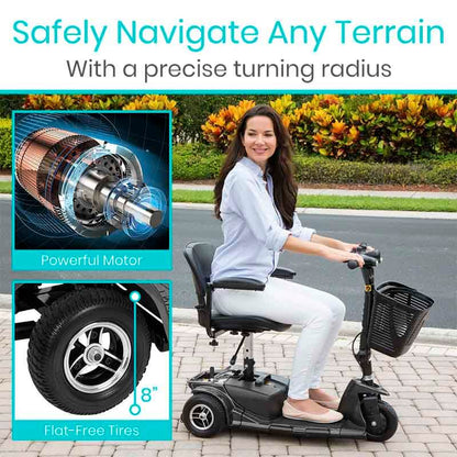 3 Wheel Mobility Scooter - Electric Long Range Powered Wheelchair - Obsidian Black - 3-wheel-mobility-scooter