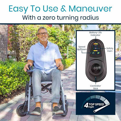 Compact Power Wheelchair - Foldable Long Range Transport Aid - folding-power-wheelchair