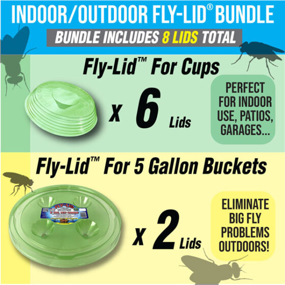 Fly Lid Combo- Indoor Outdoor Eco Friendly Fly Control Pack – Includes 12 Fly-Lids for Disposable Cups and (3) 5 Gallon Bucket Fly-Condo™ Lids. - fly-lid-combo-indoor-outdoor-eco-friendly-fly-control-pack-includes-12-fly-lids-for-disposable-cups-and-3-5-gallon-bucket-fly-condo™-lids