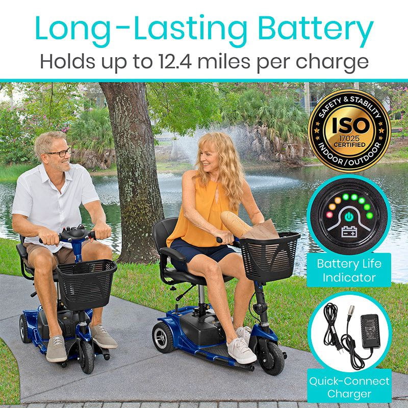 3 Wheel Mobility Scooter - Electric Long Range Powered Wheelchair - Ruby Red - 3-wheel-mobility-scooter