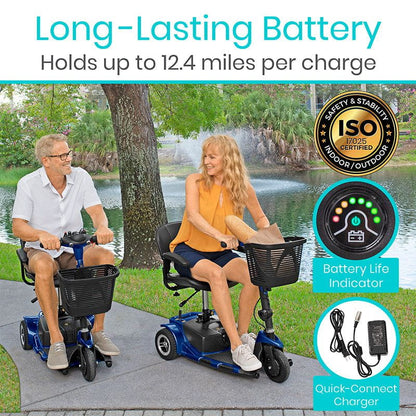 3 Wheel Mobility Scooter - Electric Long Range Powered Wheelchair - Ruby Red - 3-wheel-mobility-scooter