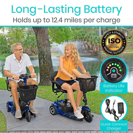 3 Wheel Mobility Scooter - Electric Long Range Powered Wheelchair - Ruby Red - 3-wheel-mobility-scooter
