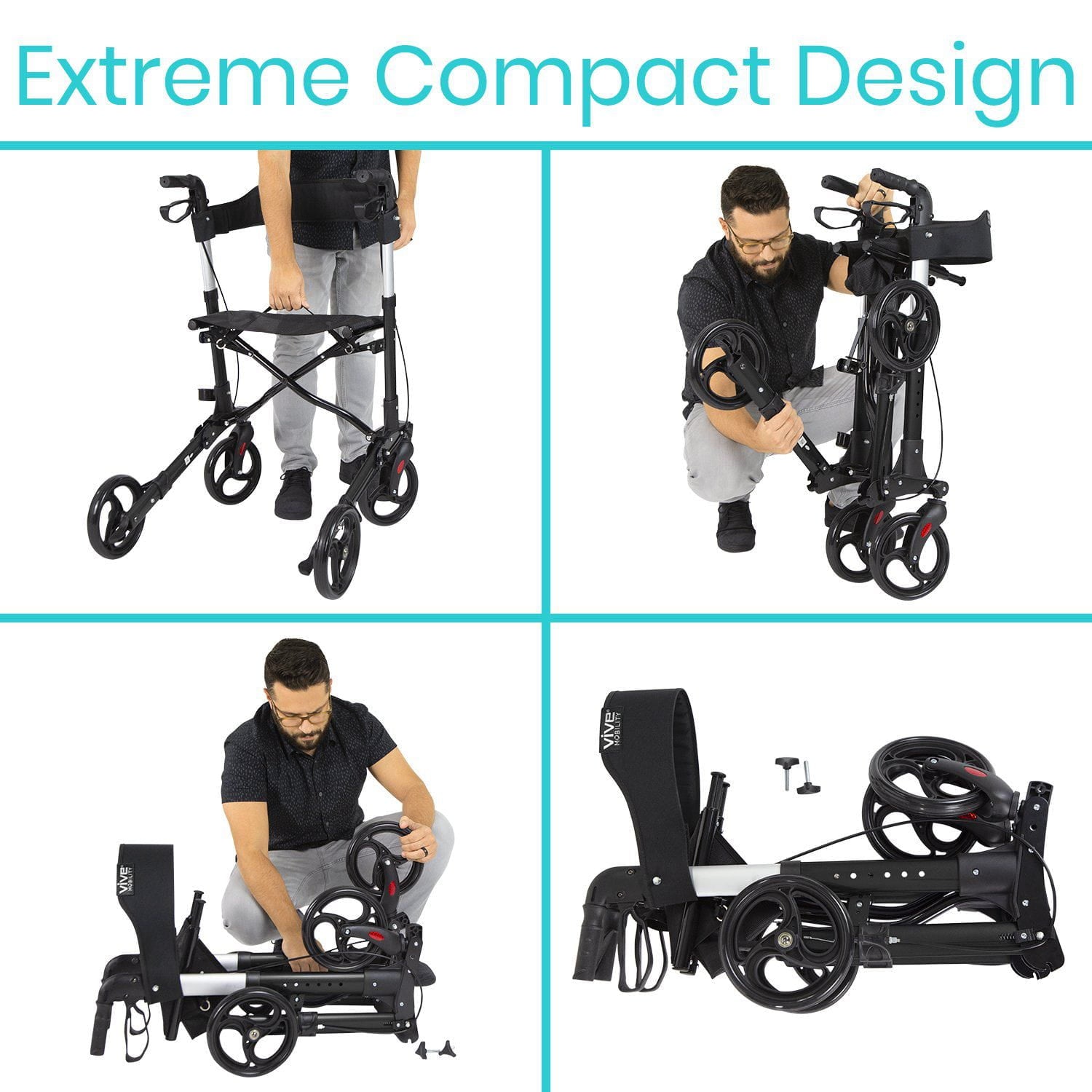 Walker Rollator - Lightweight Foldable Walking Transport - Blue - rollator-walker