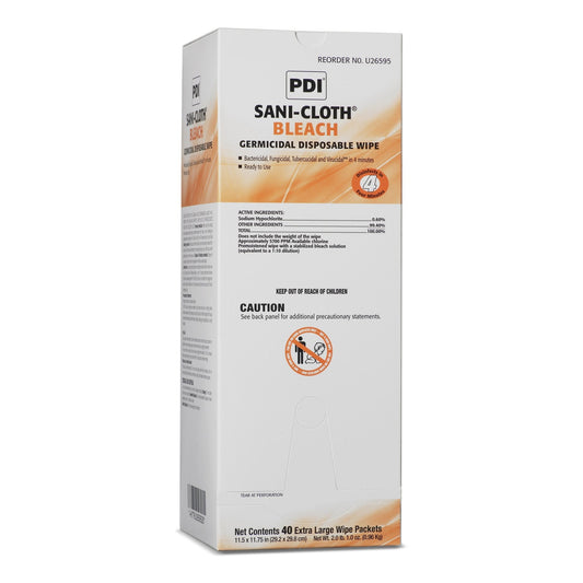 Sani-Cloth Bleach Surface Disinfectant Cleaner Premoistened Germicidal Manual Pull Wipe 40 Count Individual Packet Chlorine Scent NonSterile, Packaging Type- Box