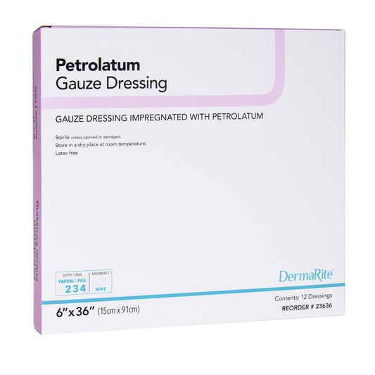 Petrolatum Impregnated Dressing DermaRite Rectangle 6 X 36 Inch Sterile,  Packaging Type- Each