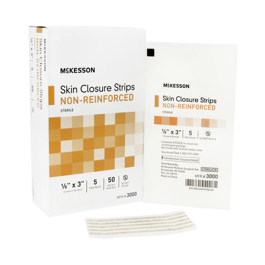 Skin Closure Strip McKesson 1/8 X 3 Inch Nonwoven Material Flexible Strip Tan, Packaging Type - Box